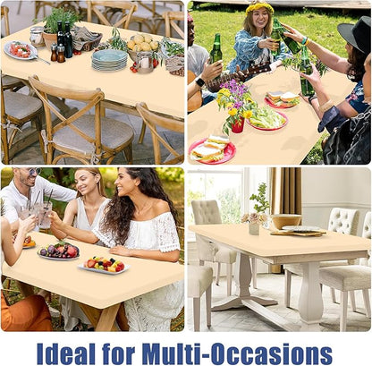 Spandex 5 Foot Rectangle Table Cloth 2 Pack, Elastic Fitted Tablecloths for Picnic, Stretch Washable Patio Table Cover for Outdoor, Camping, Banquet and Parties(Ivory, 30"x60")