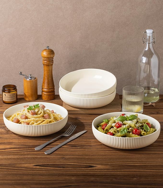 8.5" Ceramic Pasta Bowls Set of 4, Salad Bowls | Versatile Serving Bowls - Image 5