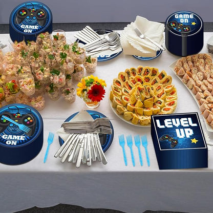 gisgfim 200 Pcs Video Game Party Favors Supplies Paper Plates and Napkins Gaming Birthday Party Decorations for Kids Gaming Serves 50