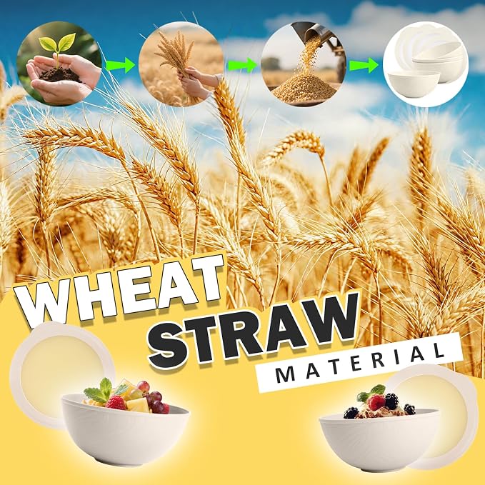 Wheat Straw Bowls Set with Lids, Unbreakable 40 OZ Large Cereal Bowls Set of 4 - Image 5