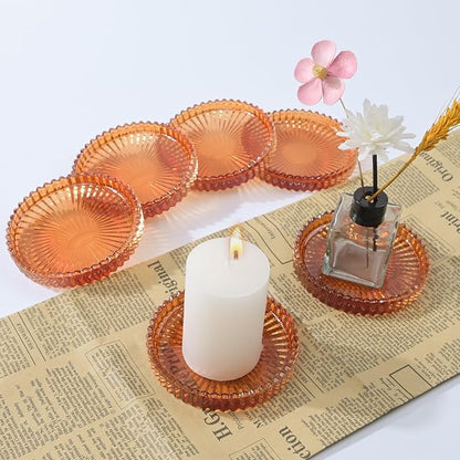 Glass Coaster 6 Pack Round Cup Coasters for Drinks,Crystal Coffee Coaster,Stylish Drink Coasters for Kitchen Bar Dining Room Living Room Office Decor and Jewelry Storage,Amber