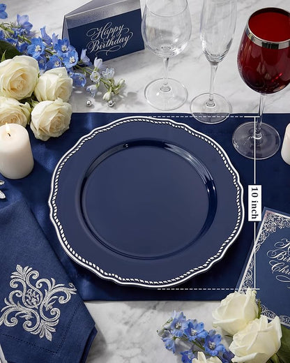60 Pcs Blue Silver Dinner Plates - Image 2