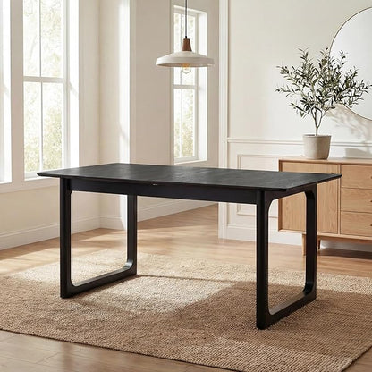 HNY Extendable Wood Dining Table for 4-8, 71" Inch Modern Rectangular Kitchen Tables with Wooden Base Farmhouse Dinner Table for Dining Room, Living Room, Home, Black