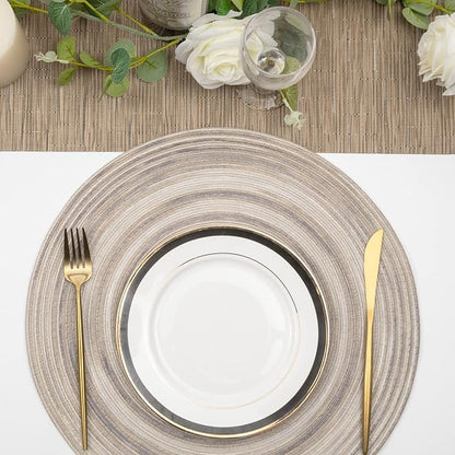 SHACOS Round Braided Placemats 15 inch Set of 4 Variegated Washable Kitchen Table Placemats for Home Wedding Party (Rainbow Gray, 4)