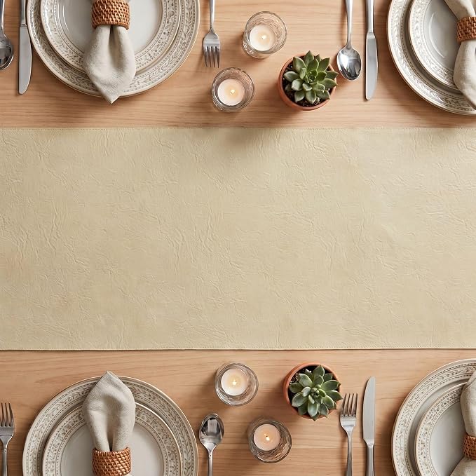 Artoid Mode Beige Double Sided Vinyl Faux Leather Table Runner, Seasonal - Image 3