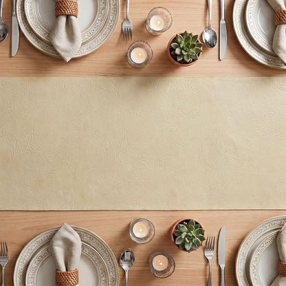 Artoid Mode Beige Double Sided Vinyl Faux Leather Table Runner, Seasonal - Image 3