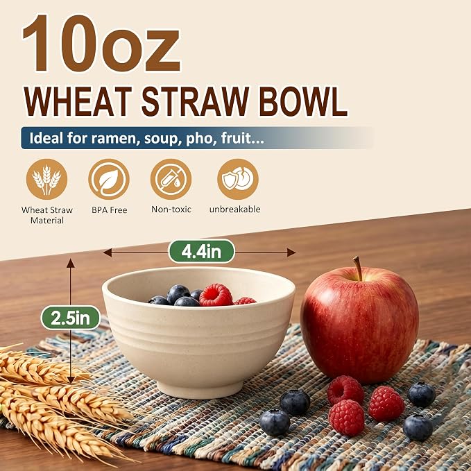 Snack Bowls Sets of 8, Unbreakable & Lightweight Wheat Straw Bowls 10oz - Image 2