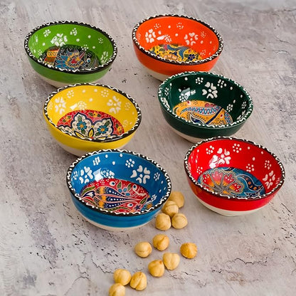 BCS Ceramic Pinch Bowls Set of 6, Small Bowls for Dipping - Cooking Prep & Charcuterie Board Bowls, Soy Sauce Dish, Handmade Multicolor Decorative Serving Dishes (3.2'' - 3 oz)