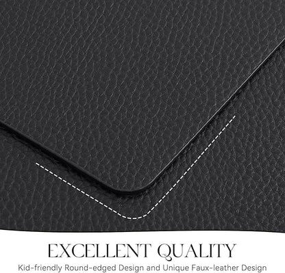 MOSAYT Vinyl Placemats Set of 4, Heat Resistant Place Mats 100% Waterproof Washable & Wipeable Faux Leather Reversible Table Mats for Kitchen Dining Party Indoor Outdoor, 12" x 17", Black
