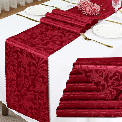 Red Damask Satin Table Runner 12 x 108 Inch, 6 Pack | Bright Smooth Damask by Eychei