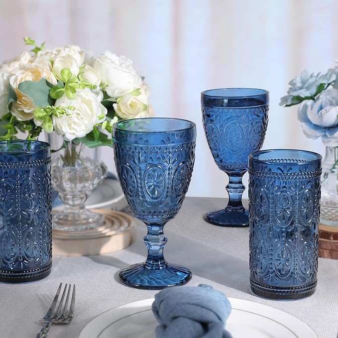 abrwyy Blue Drinking Glasses, Vintage Glassware, 12oz Highball Glasses | - Image 7