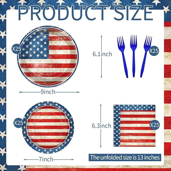 100 Pcs American Flag Party Supplies Set, Serves 25 – Disposable Patriotic - Image 2