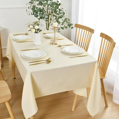 JIUZHEN Faux Linen Farmhouse Tablecloth Rectangular, Wrinkle Stain Resistant Table Cloth Rectangle Table Cover for Kitchen Dining, Champagne, 54 x 120 Inch