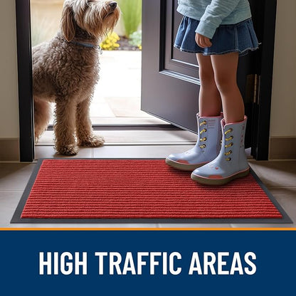 OLANLY Front Door Mat Indoor Outdoor Entrance, Waterproof Heavy Duty Doormat, Fade Resistant, Low Profile, Easy Clean Patio Porch Welcome Floor Mats for Entry, 71x34, Red