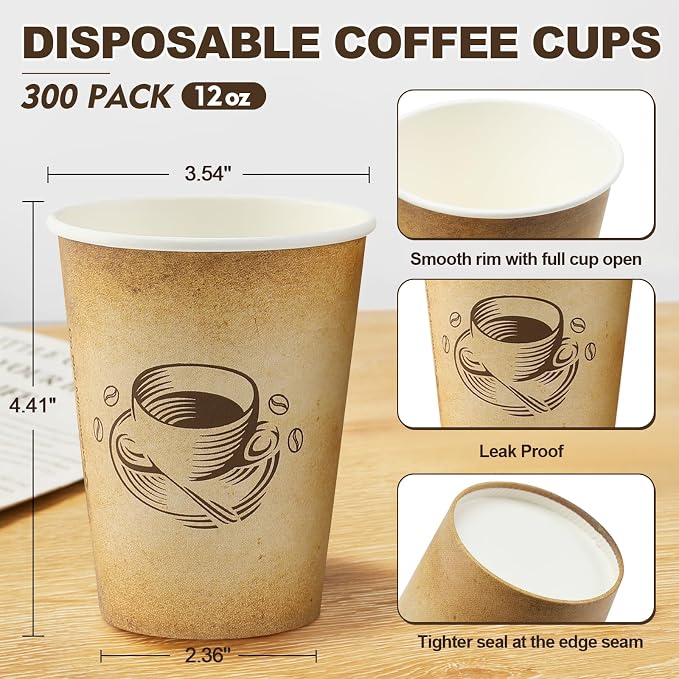 Clawsoff 300 Pack 12oz Disposable Paper Coffee Cups Retro Design | Disposable - Image 2