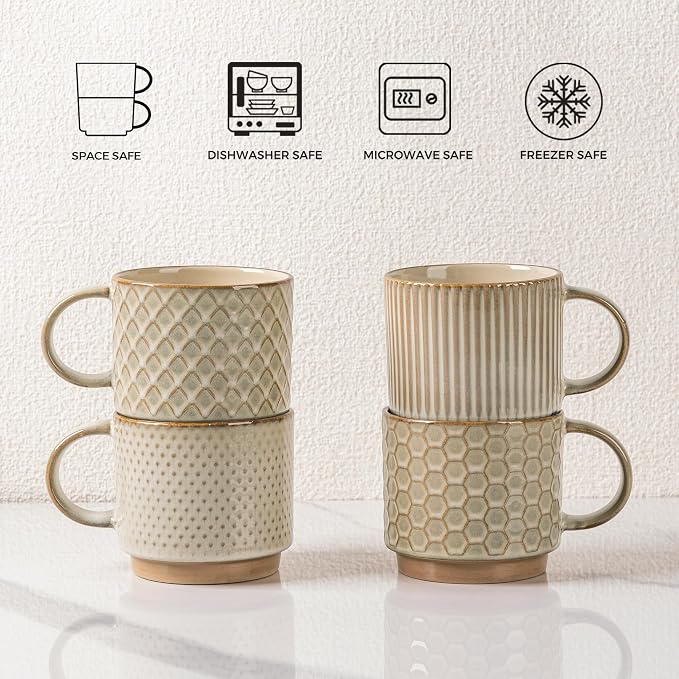 GBhome 12 OZ Stackable Coffee Mugs Set of 6, Ceramic Blue Coffee Cups Set | 3 - Image 7