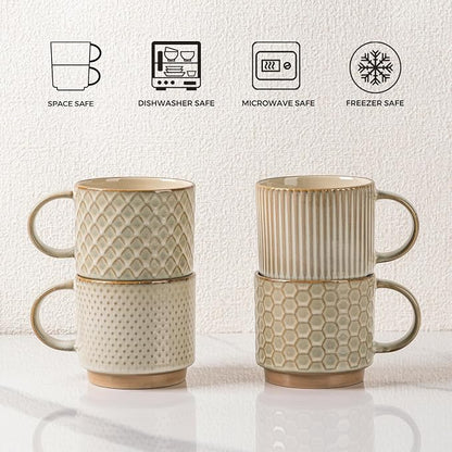 GBhome 15 OZ Stackable Coffee Mugs Set of 4, Ceramic Coffee Cups Set | 4 - Image 8