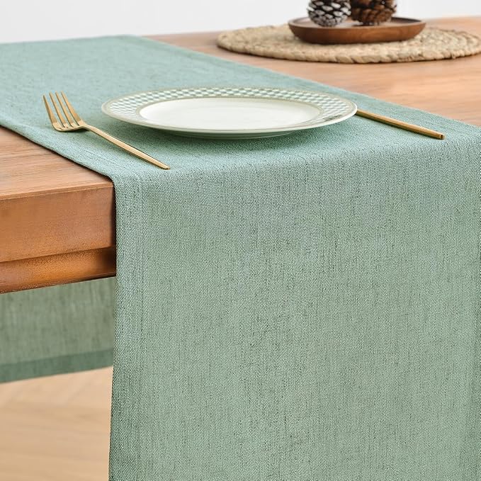 Wracra Linen Table Runner, Light Green Table Runners 48 Inches Long | Rich - Image 4
