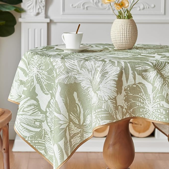 jinchan Green Tropical Floral Linen Square Table Cloth 50x50 | Green tropical - Image 2