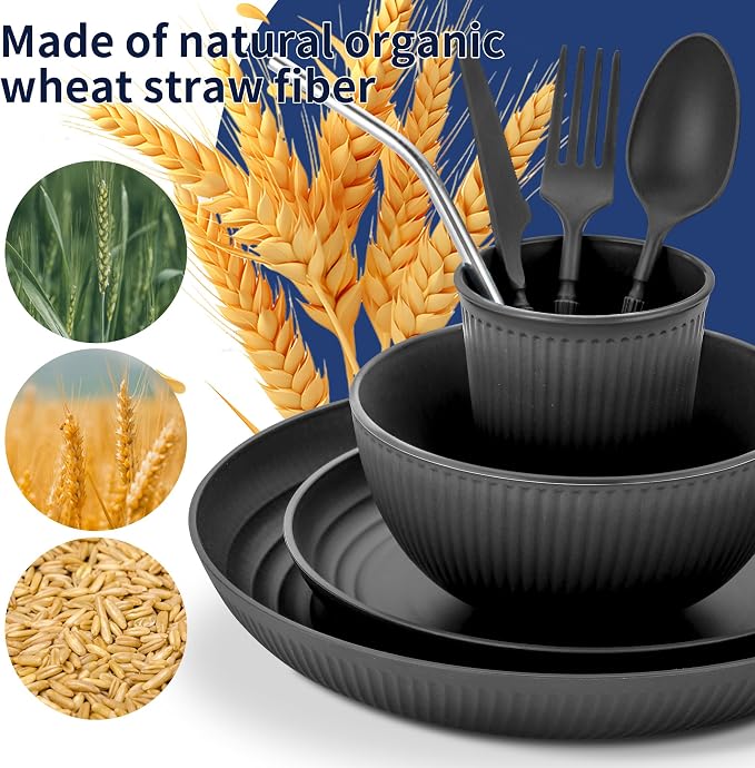Wheat Straw Dinnerware Sets, 64-Piece Plates and Bowls Sets - Image 6