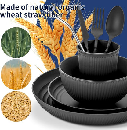 Wheat Straw Dinnerware Sets, 64-Piece Plates and Bowls Sets - Image 6