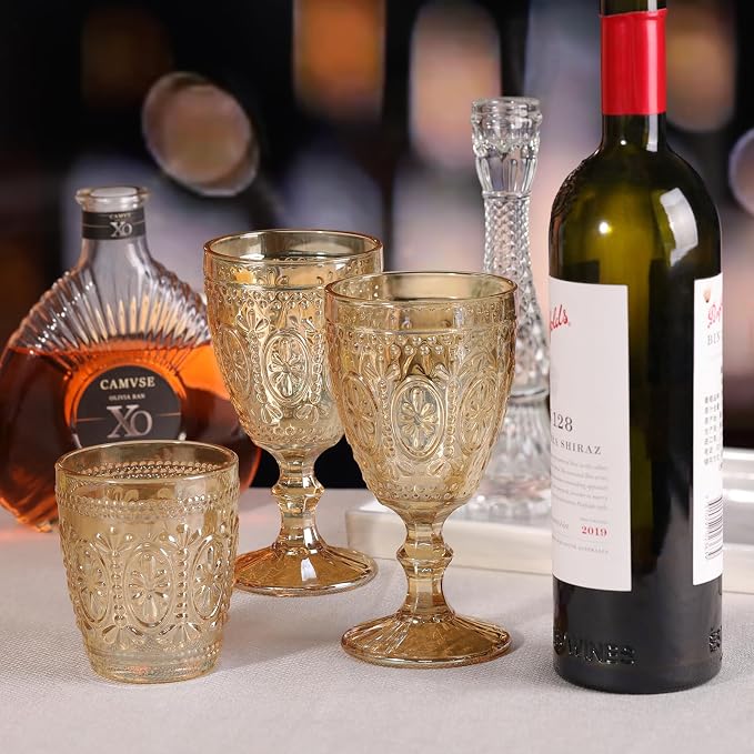 abrwyy Amber Glassware set of 4 Vintage Drinking Glasses, 9.5oz Amber Heavy - Image 4