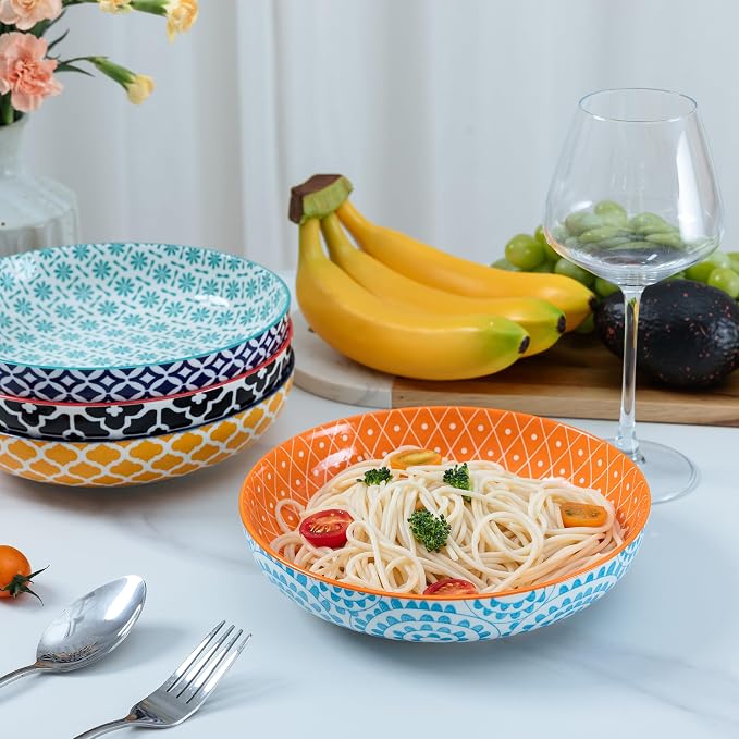 LEHAHA Porcelain Pasta Bowls, 32oz Ceramic Dinneware Dinner Bowls Set of 4 - Image 2