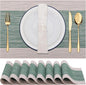 Winknowl Placemats, Set of 8 Heat Resistant Stain Resistant Woven Vinyl Insulation Place mats, Durable Washable Elegant Table Mats for Dining (Striped Green)