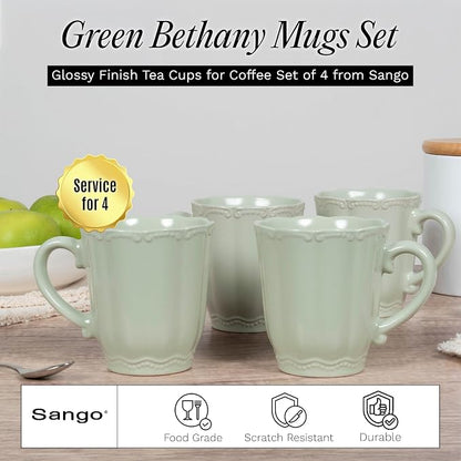 SANGO Bethany Sage Mugs Set of 4, 15 oz Stoneware Green Coffee Mugs, Vibrant - Image 2