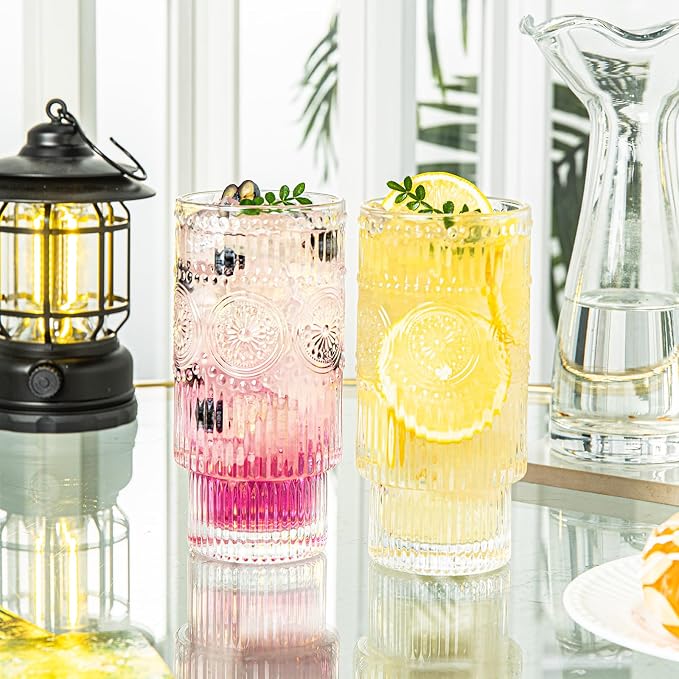 SoulTimes 6 Pack Large 16oz Ribbed Glassware Set, - Image 3