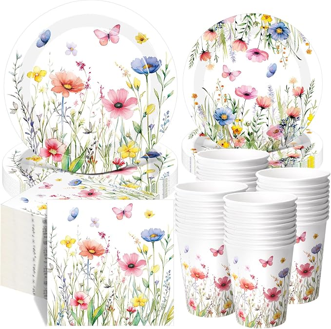 250 Pcs Wildflower Party Decorations Include Spring Summer Floral Paper Plates by Ziliny