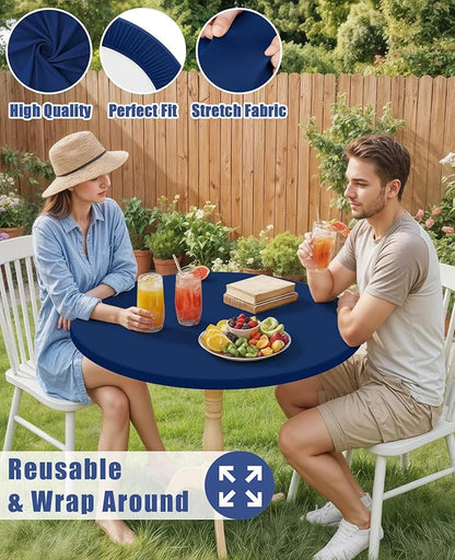Round Spandex Tablecloth 2 Pack, Elastic Fitted Waterproof Tablecloths for 18"-24" Tables, Stretch Washable Picnic Table Cover for Camping, Dining, Indoor and Outdoor, Navy