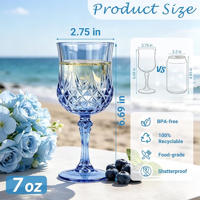 12Pack Plastic Wine Glasses, 7oz Vintage Goblets - Image 2