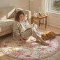 Lahome Floral Round Entryway Rug 4ft,Small Washable Circle Rug for Girls Bedroom Bathroom,Vintage Carpet for Kids Room, Office, College Dorm