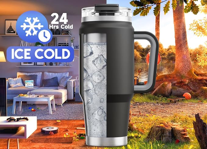 Meoky 32 oz Tumbler with Handle, Insulated Tumbler with Lid and Straw, - Image 2