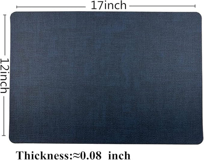 WAZAIGUR Waterproof Easy to Clean Non-Slip Heat Resistant Thick Faux Leather Placemats for Dining Table (Dark Blue, 6)