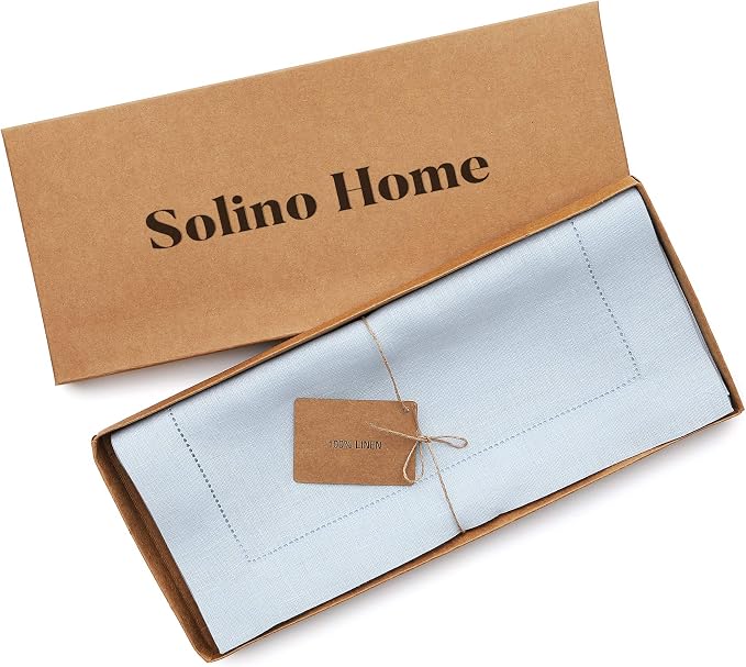 Solino Home 100% Pure Linen Table Runner Blue, Classic Hemstitch 14 x 48 in | - Image 6