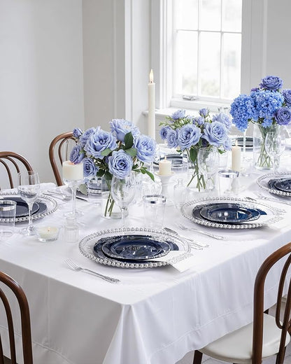 Hioasis 350pcs Blue and Silver Plates - Blue Party Plates for 50 Guest, Include 100 Heavy-duty Plates(20% Thicker Than Standard), 150 Cutlery Set, 50 Napkin, 50 Cups