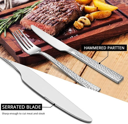 E-far Hammered Dinner Knives Set of 12, 8.9 Inch Stainless Steel Serrated Steak - Image 4