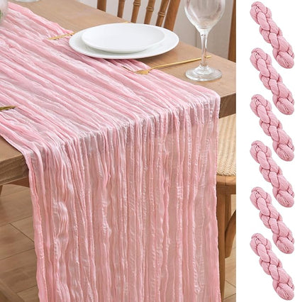 Asee'm 6pcs Blush Pink Cheesecloth Table Runner Summer 10FT Gauze Sheer | Boho by Aseem