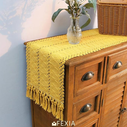 Yellow Table Runner with Tassels 12x90 Inch - Image 5