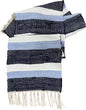 Perilla Home Chindi Table Runner Boho with Tassels 72 Inches Long Linen Cotton - Braided Rustic Farmhouse Fall Kitchen Dining Table Decoration for Party Wedding (Dark Blue Sky Blue & White)
