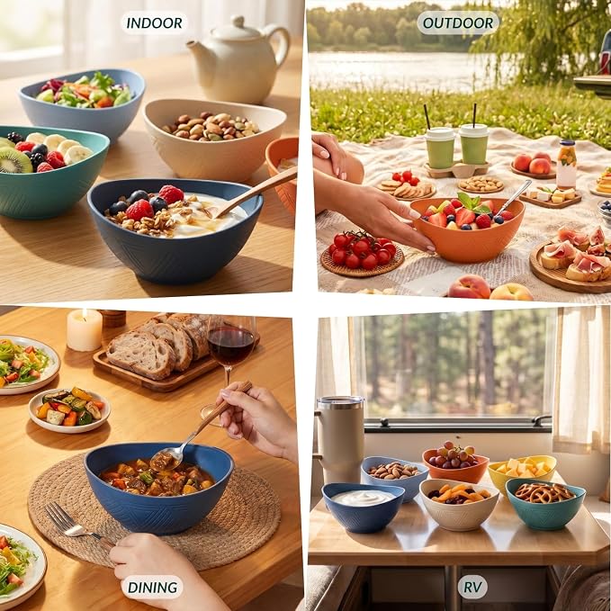 Wheat Straw Bowls 26 OZ Oval Serving Bowls 6 PCS Unbreakable Plastic Cereal - Image 8