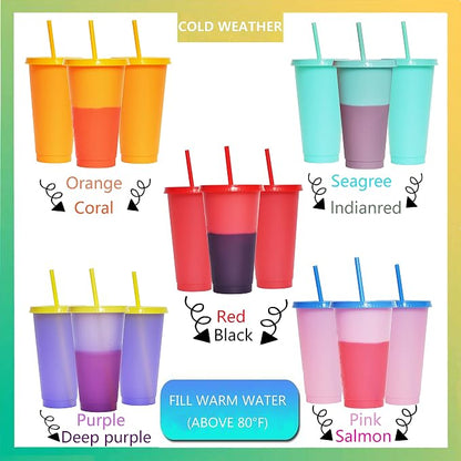 Color Changing Cups, 5 Pack 24oz Plastic Tumblers, Reusable Iced Coffee & - Image 2
