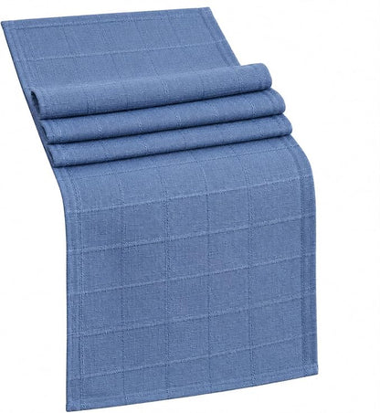 Plaid Table Runner, Woven Grid Pattern, Linen Texture Elegant Dining Table Decor by Raedan