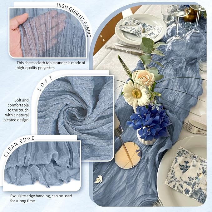 30 Pack Cheesecloth Table Runner 10FT Dusty Blue Table Runner Boho Gauze Cheese - Image 3