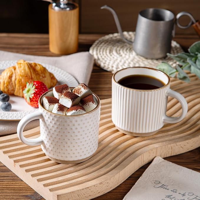 GBhome 6 OZ Stackable Coffee Mugs Set of 4, Ceramic Coffee Cups Set | 4 - Image 6