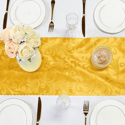 2 Pack Gold Damask Satin Table Runner 12 x 108 Inch | Bright Smooth Damask - Image 6