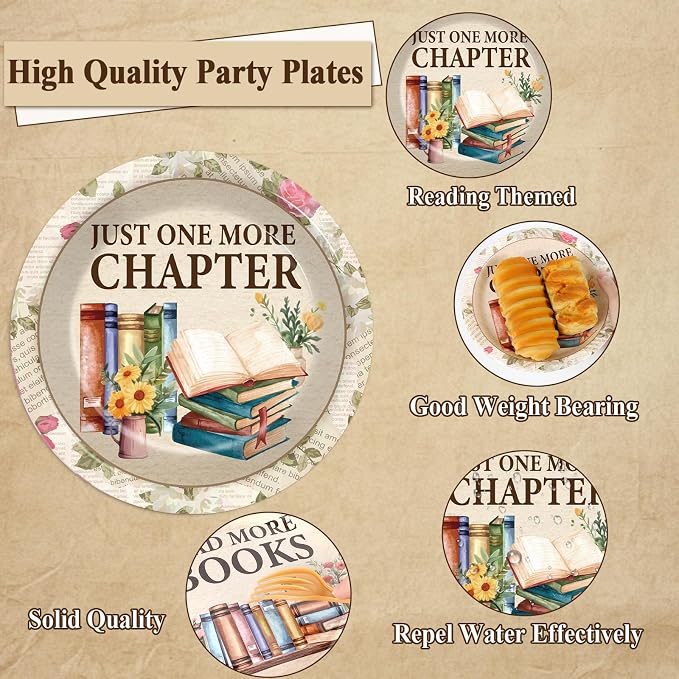 96Pcs Reading Theme Party Supplies Read More Books Paper Plates and Napkins - Image 3