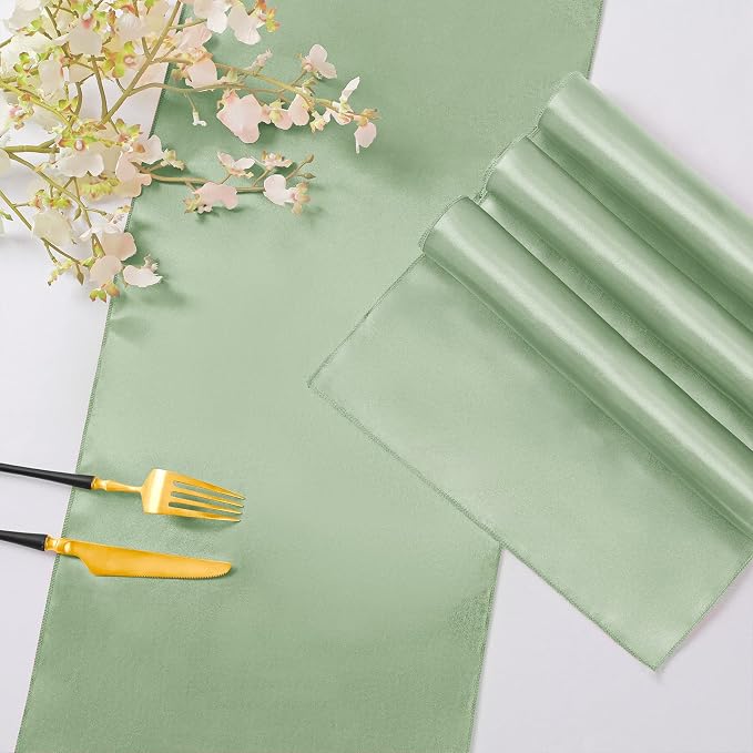 Horbaunal 2 Pack Sage Green Satin Table Runner 12 x 108 Inch | Smooth Table - Image 5